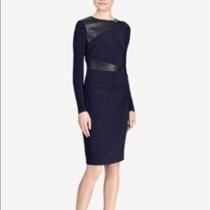 Lauren Ralph Lauren Navy dress with leather trim